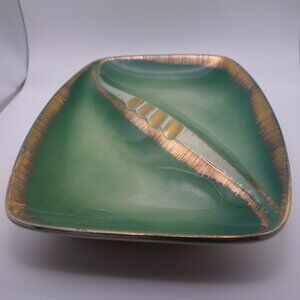 Vintage ESD Japan OT22502  Green with Gold Trim Rectangular Ceramic Ash Tray